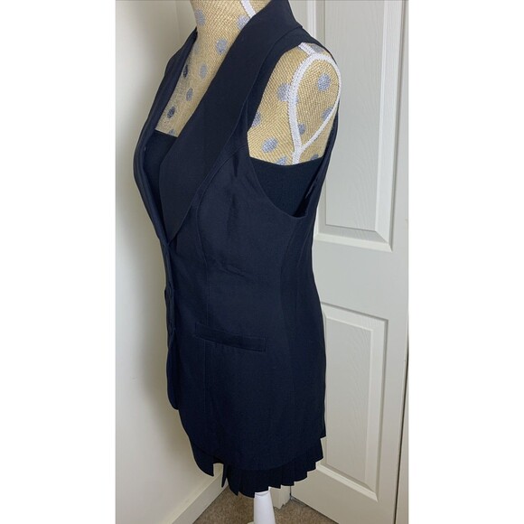 Rare VtG 80’90’BEBE Mini Pleated Dress Set Long Jacket Vest Made USA Sz 6 Small - Picture 3 of 16